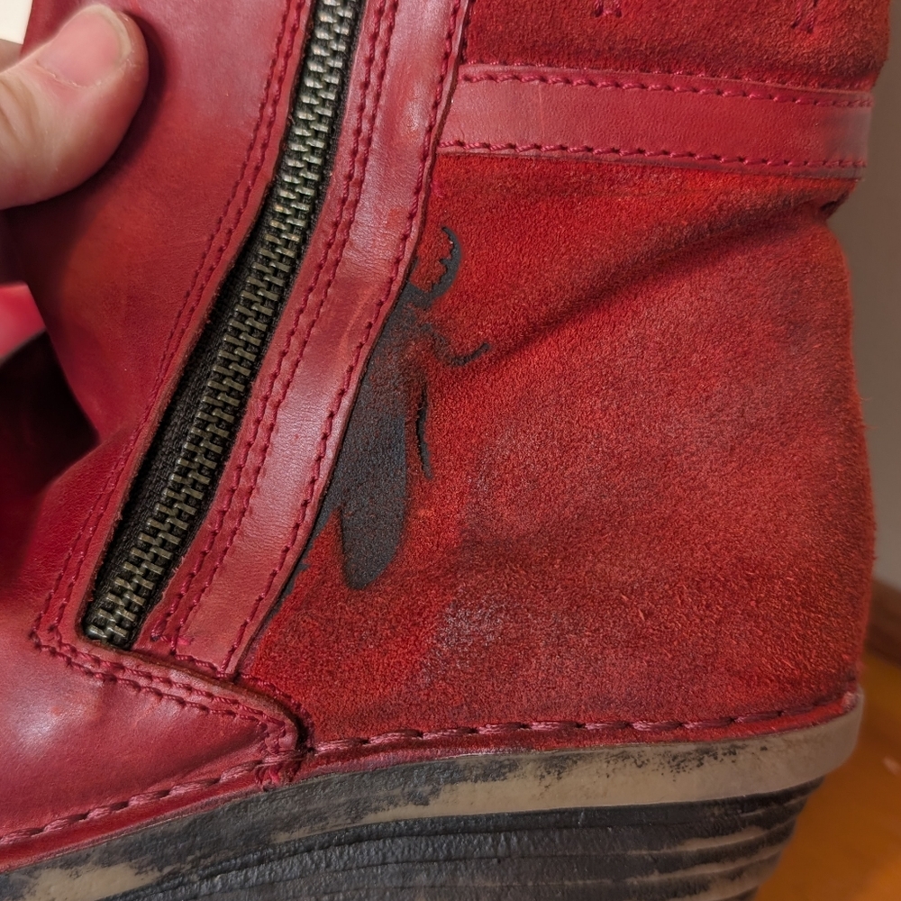 Fly London Red Leather Ankle Boots Wedge Heel Zip Booties EU 38 US 7.5 - Picture 3 of 8